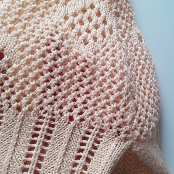 Rafaella Open Knit  Crochet Cream Yellow Quarter Sleeves Tunic Sweater Large - Picture 8 of 8